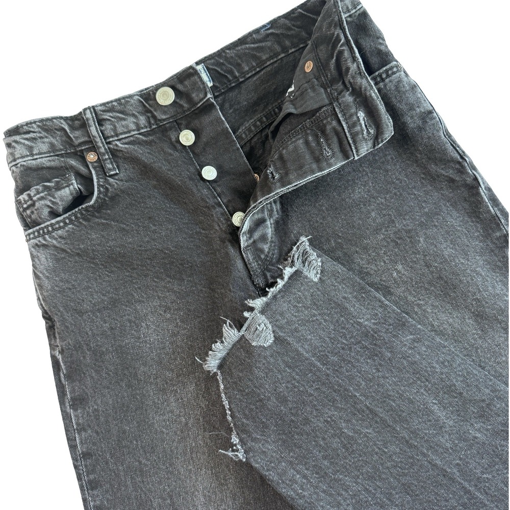 We The Free Tapered Baggy Jeans Women 24 Black High Rise Boyfriend Raw Hem